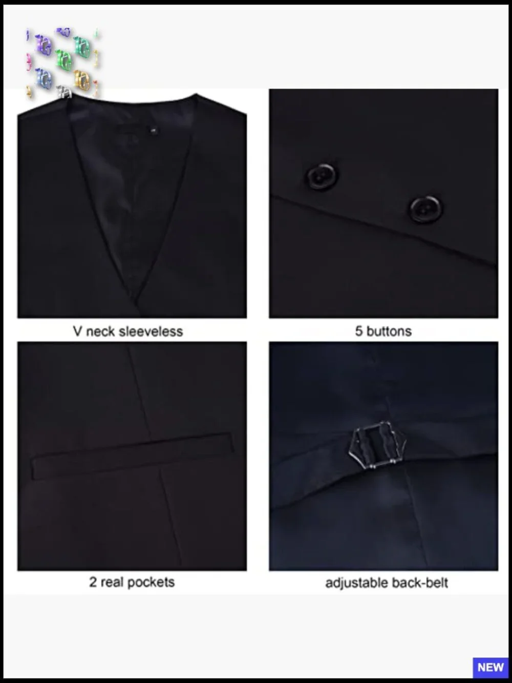Slim Fit V-Neck Dress Vest Classic Formal Business Waistcoat Adjustable Strap